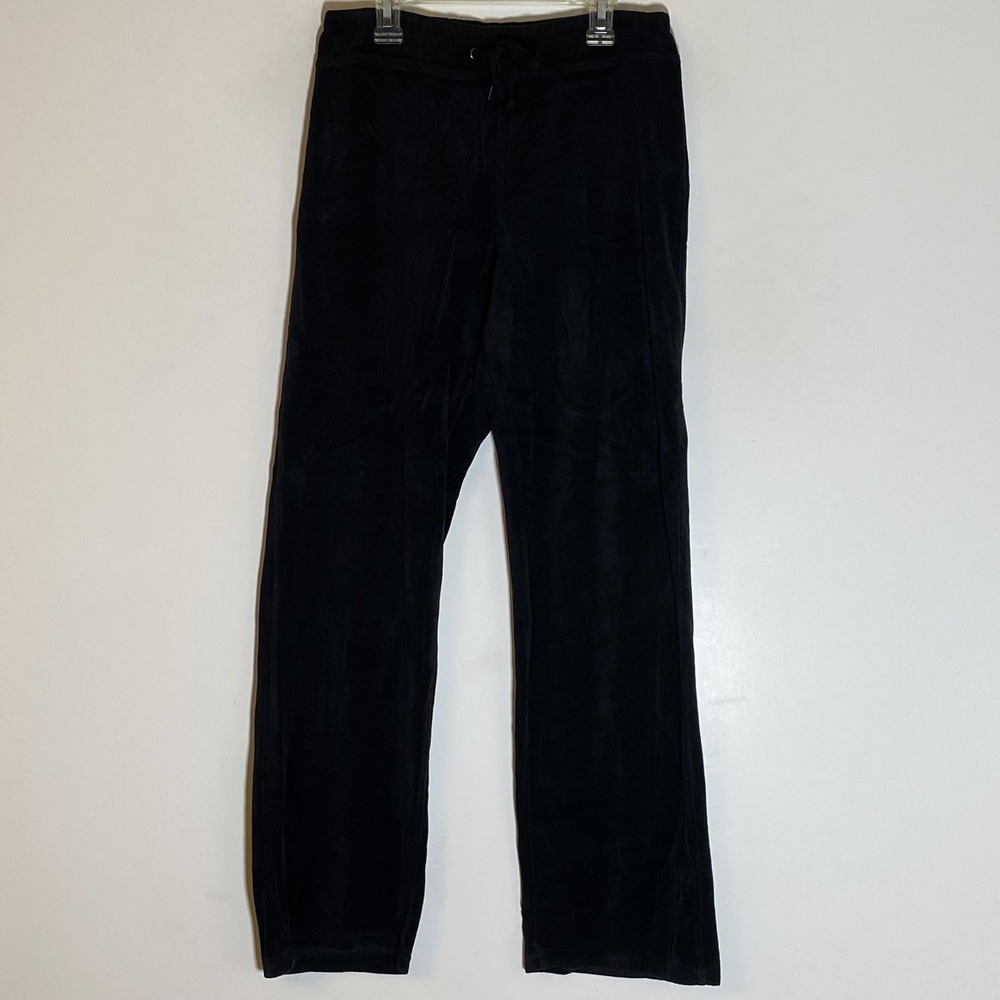 Ongue Casual Pants Womens Small Black Velour Sweatpants Drawstring Elastic Waist